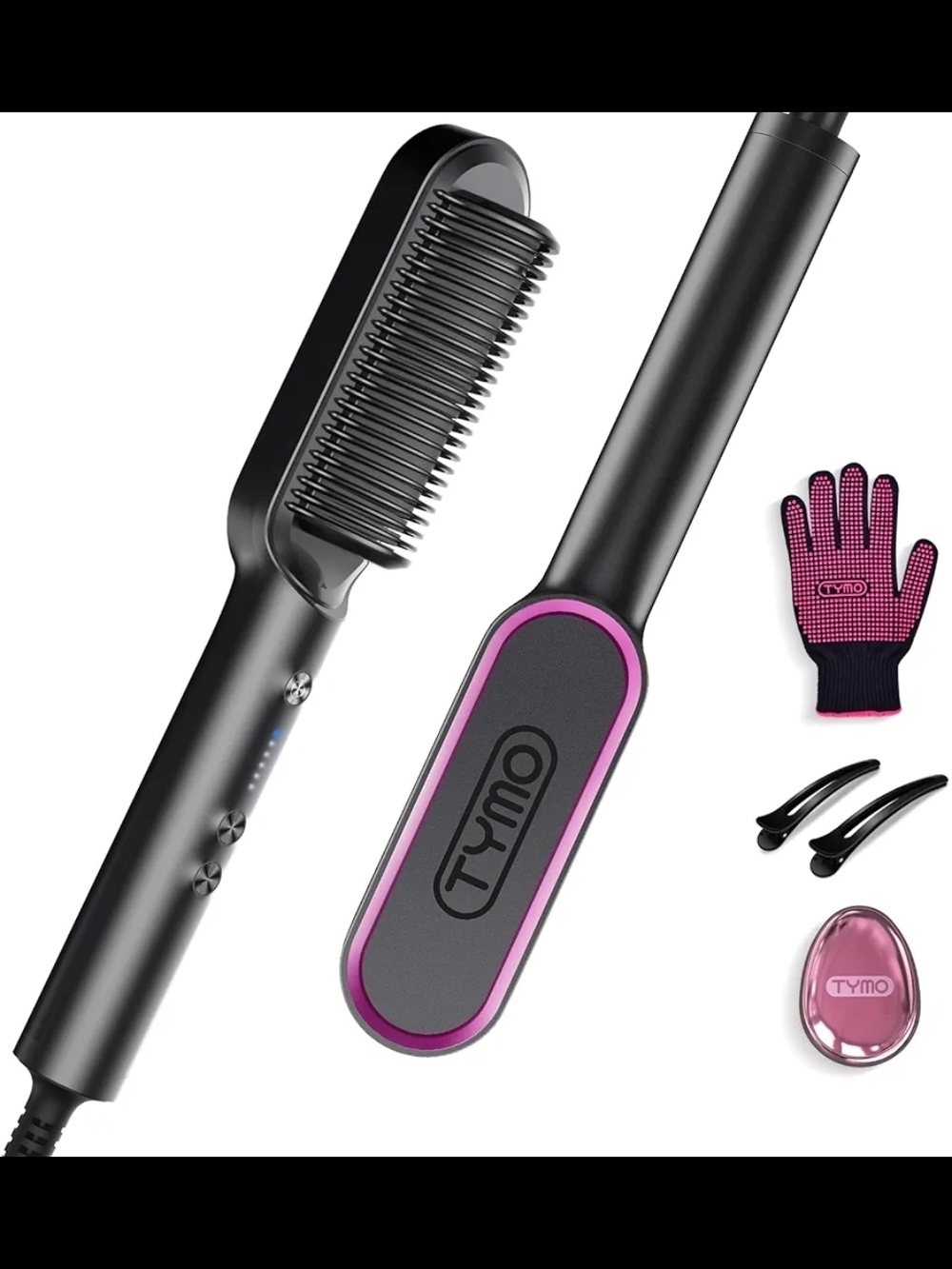 TYMO Ring Hair Straightener Brush Comb for Women 5 Temp Settings 20s Fast Heat